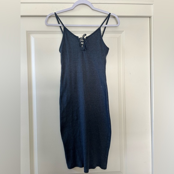 Topshop Dresses & Skirts - Topshop Blue Ribbed Bodycon Dress Size 8